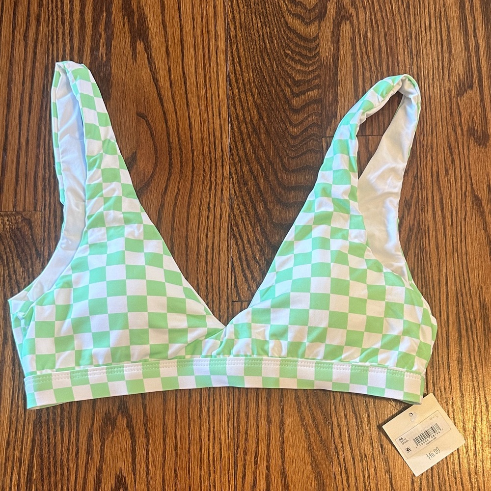 Dippin Daisys Green & White Checkerboard Bikini Top
